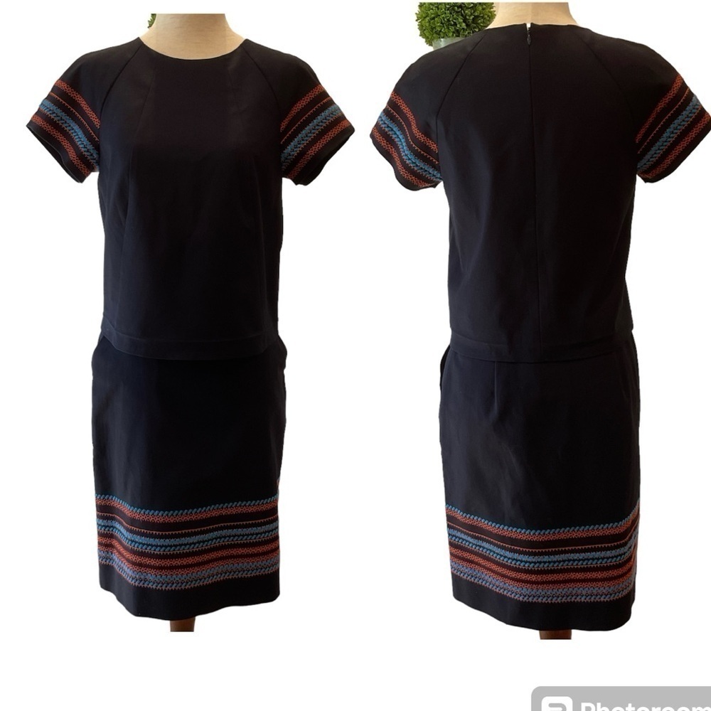 Brooks Brothers Suit Embroidered Top and Skirt in Navy